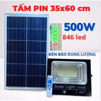Đèn Năng Lượng Mặt Trời, Đèn Pha Năng Lượng Mặt Trời 500w IP67,Vỏ Nhôm Đúc, Sáng Liên Tục, BH 2 Năm Hàng cao cấp chính hãng