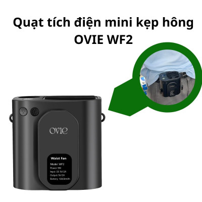 Quạt kẹp thắt lưng OVIE WF2 Yoobao tích điện 10000mAh kiêm Sạc Dự Phòng Đeo Thắt Lưng, Đeo Cổ có đèn hiển thị pin - Hàng chính hãng
