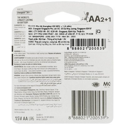 Vỉ 3 Viên Pin AA Max - Energizer E91 BP2+1