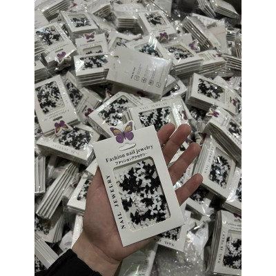 Charm Nơ Nhựa Mix Màu Đen Trắng Gắn Nail 3D Nghệ Thuật, Set Nơ 50 Chiếc Trang Trí Móng Dùng Làm Nail Nữ - Nail Phương Miu Women Sơn Gel