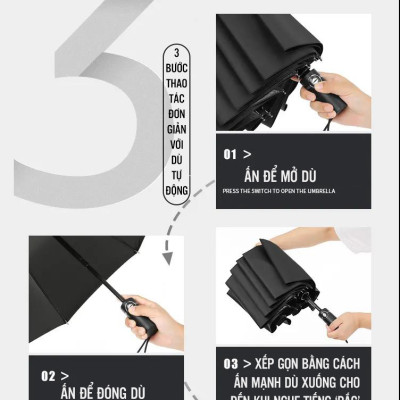 Ô dù mở gập tự động 10 nan 10 xương cao cấp che mưa che nắng loại 2 người đường kính che 104cm