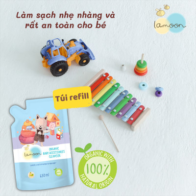 Xịt khuẩn đồ chơi Organic an toàn cho bé Lamoon - Túi 450ml Refill