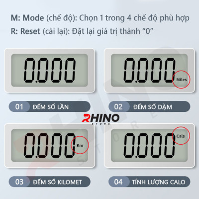 Dây nhảy thể thao lõi thép cao cấp Rhino J601 tự động đếm số, đếm giờ, tích hợp đo calo, quãng đường, độ dài dây tùy chỉnh - Dùng cho Muay | Boxing | Kickboxing - Hàng chính hãng