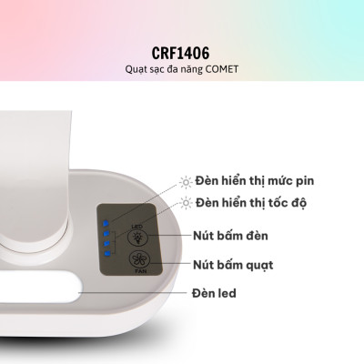 Quạt Sạc Tích Điện Comet Cho Xe Hơi, Văn Phòng CRF1406 - Hàng Chính Hãng - Bảo Hành 12 Tháng
