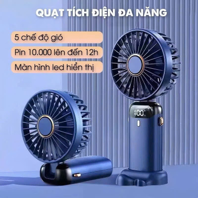 Quạt Mini Cầm Tay Tích Điện 10.000mAh, Đeo Cổ, Gấp Gọn, 5 Tốc Độ Gió Linh Hoạt - HÀNG CHÍNH HÃNG MINIIN
