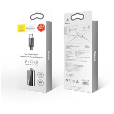 Đầu chuyển Type C sang Audio 3.5mm & Type C Baseus L40 (12cm Type C Male to Type C Female + 3.5mm Female Adapter) - hàng chính hãng