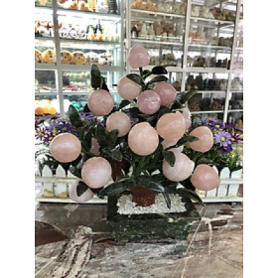 Cây đào phong thuỷ đá thạch anh hồng 18 quả - Cao 36 cm