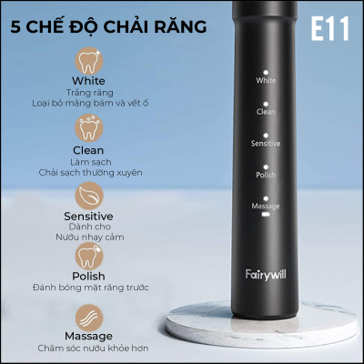 Bàn chải đánh răng Fairywill E11. Công nghệ Đức, tặng kèm 8 đầu bàn chải đủ dùng trong 2 năm