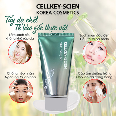 Tẩy Da Chết Mặt Tế Bào Gốc Thực Vật Lành Tính Làm Sạch Sâu Dịu Nhẹ Dưỡng Ẩm Sáng Da Cho Da Dầu Mụn Nhạy Cảm Cellkey-Scien White Peeling Gel (80ml)