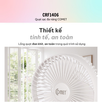 Quạt Sạc Tích Điện Comet Cho Xe Hơi, Văn Phòng CRF1406 - Hàng Chính Hãng - Bảo Hành 12 Tháng