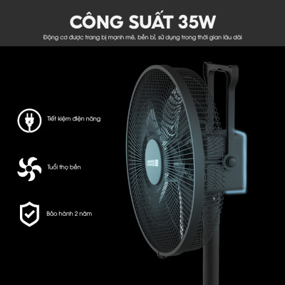 Quạt tích điện Lebenlang LBL1702, quạt cây có điều khiển 5in1, 35W, sạc từ 4-6h, 5 tốc độ gió, bảo hành 2 năm – hàng chính hãng