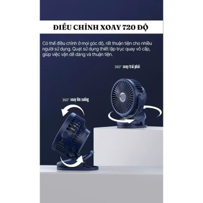 Quạt Mini Tích Điện Kẹp Bàn F60 - 5 Tốc Độ Gió, Xoay 720 Độ, Lồng Quạt 15cm, Sạc Type C - HÀNG CHÍNH HÃNG MINIIN