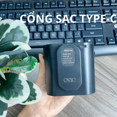 Quạt kẹp thắt lưng OVIE WF2 Yoobao tích điện 10000mAh kiêm Sạc Dự Phòng Đeo Thắt Lưng, Đeo Cổ có đèn hiển thị pin - Hàng chính hãng