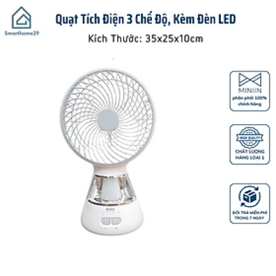 Quạt Tích Điện 3 Chế Độ, Kèm Đèn LED Siêu Sáng, Pin Dùng 3-5h Tùy Tốc Độ - HÀNG CHÍNH HÃNG MINIIN