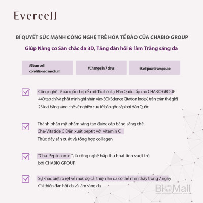 Ampoule Nâng cơ Đàn hồi Săn chắc Trắng sáng da Công nghệ Tế bào gốc EVERCELL Radiance Lifting 15ml 