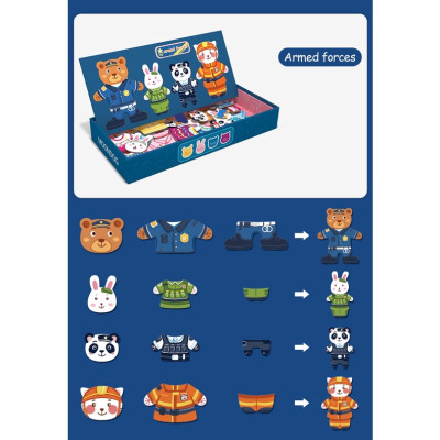 Bộ Đồ Chơi Xếp Hình thay quần áo gia đình nhà Thỏ- Gấu- Động Vật- Chất liệu gỗ, có nam châm