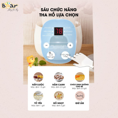 Nồi Chưng Yến, Tiềm Thuốc Bắc BEAR SUBE001 Kèm Lồng Hấp Dung Tích 0.8 Lít, Công Suất 200 W - Hàng Chính Hãng