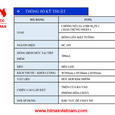 Đèn cảnh báo xả khí gas chống nổ hi max FUFL