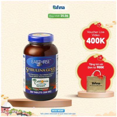 Tảo Mặt Trời Earthrise Spirulina Gold Plus - Hỗ trợ tăng cân - Lọ 360 viên