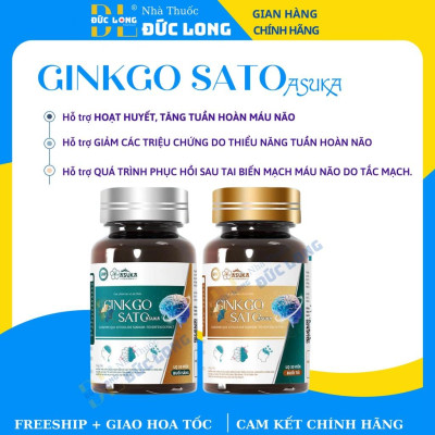 Bổ não Ginkgosato sasuka pharma, viên uống bổ não, tuần hoàn máu não, Hộp 2 lọ x 30 viên – Đức Long
