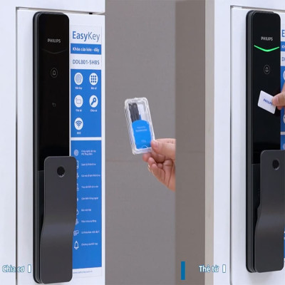 Bộ khóa cửa thông minh Gateway điều khiển từ xa, vân tay, thẻ từ, mật khẩu và chìa cơ, tích hợp kèm chuông cửa Philips DDL801-5HBS - Hàng nhập khẩu