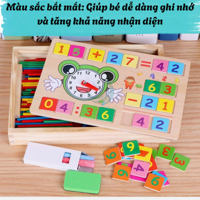Bộ Đồ Chơi Học Toán Thông Minh Kèm Đồng Hồ Cho Bé- Hộp Đồ Chơi Gỗ Giáo Dục – Học Số, Phép Tính và Thời Gian- Bộ Lắp Ghép Số Toán Học Kèm Đồng Hồ Gỗ Cho Trẻ- Bộ Học Toán Tư Duy Montessori Cho Bé- Bộ Đồ Chơi Gỗ Toán Học & Nhận Biết Giờ Giấc