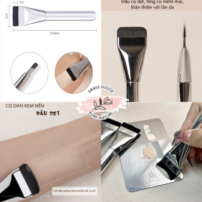 Cọ quét kem nền đều đầu dẹt (kèm vỏ bọc silicon), hỗ trợ dàn kem nền mỏng mịn tự nhiên, lông cọ mềm không đau da