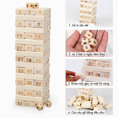 Trò chơi rút gỗ KG51 wiss toy thông minh kèm 4 xúc xắc cho bé trai và bé gái loại lớn gồm 54thanh - Hàng chính hãng