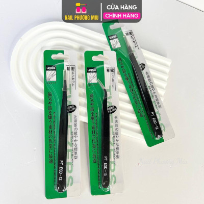 Nhíp Gắp Charm Đá Đầu Nhọn Cao Cấp 140mm Bằng Thép Không Gỉ Màu Đen Làm Nail Chuyên Nghiệp Nữ Women