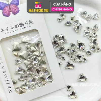 Đá Chân Bằng Hình Trái Tim Mix 3 Size To Nhỏ Làm Nail Siêu Sáng Túi Khoảng 30 Viên Size 6,9,12mm, Trang Trí Móng Sáng Lấp Lánh