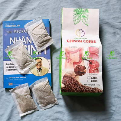Cà phê xanh thải độc đại tràng (không rang), cà phê Robusta, cà phê enema mỗi gói 500g gồm 40 túi lọc tiện dụng