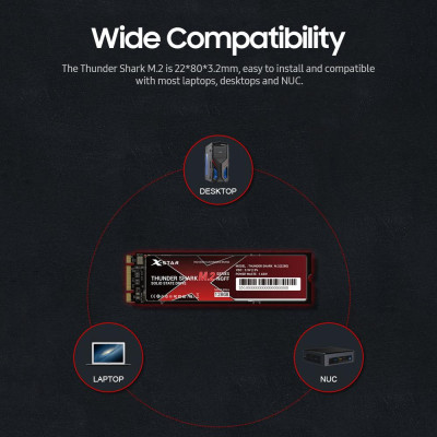 X-Star M.2 Solid State Drive Internal SSD Thunder Shark M.2 SSD M.2 2280/3D NAND Technology/High Transmitting Speed