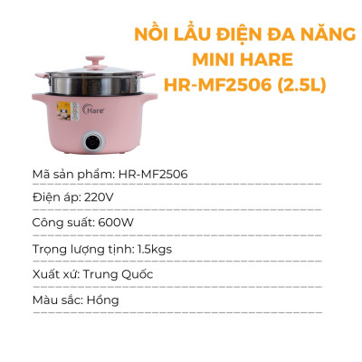 Nồi lẩu điện đa năng mini HR-MF2506 (2.5L) -hàng chính hãng thương hiệu Hare - bảo hành 12 tháng