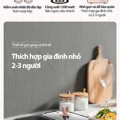 Nồi Lẩu Điện Mini, Nồi Lẩu Nướng Bear DKL-C12D1 Dung Tích 1.2 Lít Công Suất 1200 W - Hàng Nhập Khẩu