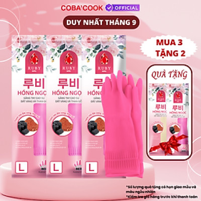 [Mua 3 Tặng 2] Bộ 3 Đôi Găng Tay Cao Su Tự Nhiên Ruby Hồng Ngọc 39cm