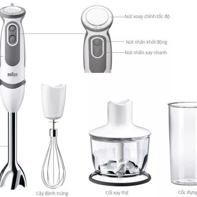 Máy xay cầm tay Braun MQ5235WH - 1000W - Hàng Chính Hãng, Bảo Hành Toàn Quốc