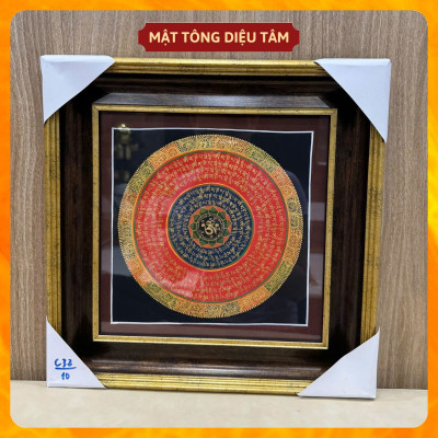 Tranh Mandala Chú Om Mani Padme Hum kèm khung 32cm Vẽ Tay Thủ Công Nepal Tranh chú lục tự chân ngôn Mật tông Diệu Tâm