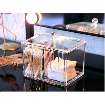 Hộp mica 2 ngăn đựng đồ trang điểm, bông tấy trang, tăm bông...có nắp đậy,14.5 x 10.5 x 13 cm