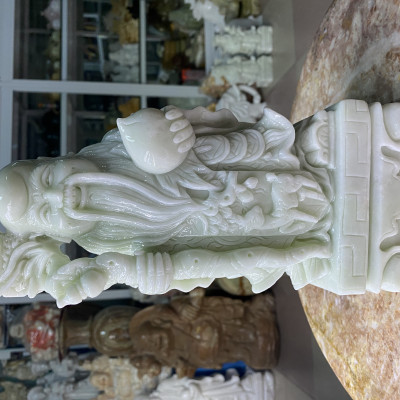 Bộ Tượng Tam Đa (Phúc Lộc Thọ) Đá Cẩm Thạch Trắng Xanh - cao 25cm