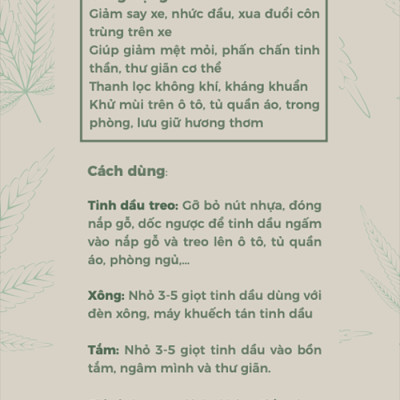 Tinh Dầu Thiên Nhiên TTAUTO Treo Xe ô tô, Treo Tủ Quần Áo, Treo Phòng Giúp Khử Mùi, Thơm Phòng, Thư Giãn Tinh Thần, Chống Say Xe Hiệu Quả - Chai 30ML