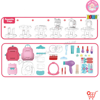 Đồ chơi hướng nghiệp nhập vai BOWA 8255P – Cặp trang điểm bé gái 2in1 gồm 30 chi tiết