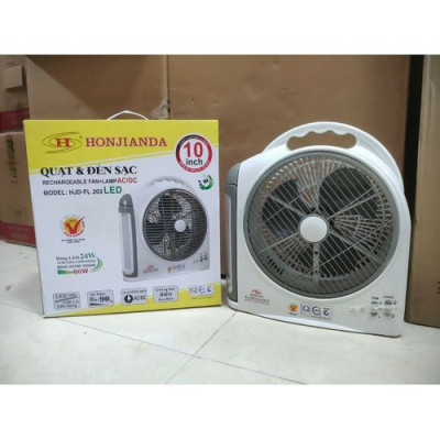 Quạt Sạc Kiêm Đèn Sạc HONJIANDA HJD- FL203 LED 2 bình - Hàng chính hãng