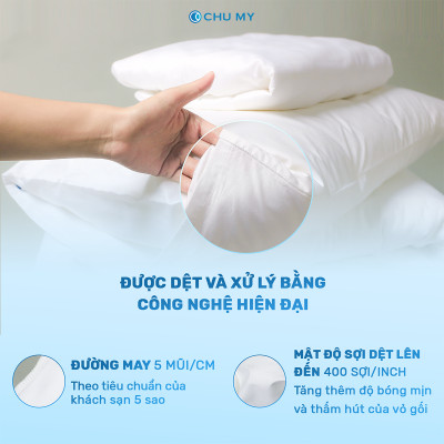 Combo 2 Vỏ gối khách sạn 5 sao màu trắng trơn - Mát mẻ mịn màng - Vỏ gối Cotton Sateen thiên nhiên 100%