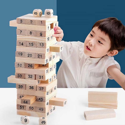 Trò chơi rút gỗ KG51 wiss toy thông minh kèm 4 xúc xắc cho bé trai và bé gái loại lớn gồm 54thanh - Hàng chính hãng