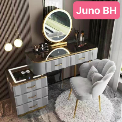Bàn trang điểm BH Juno Sofa bọc da mặt kính gương led cảm ứng 
