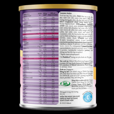 Sữa bột Abbott Pediasure Hương Vani Ít Ngọt 850g