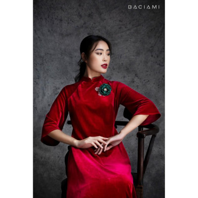Baciami-Áo Dài Đỏ Nhung Tay Lỡ