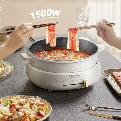 Nồi Lẩu Nướng Đa Năng BEAR DHG-C40W2, Có Kèm Khay Hấp Dung Tích 4 Lít, Công Suất 1500 W - Hàng Chính Hãng