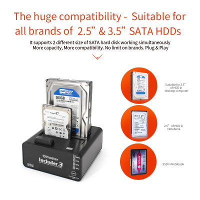 Đế cắm ổ cứng OImaster Dual Bay USB 3.0 đến 2.5 / 3.5 inch SATA Dual Bay HDD SSD
