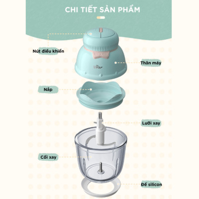 Máy Xay Thịt, Máy Xay Ăn Dặm Bear GR-B06V1 Xay Cực Êm Dung Tích 0.6 Lít Công Suất 200 W- Hàng Chính Hãng